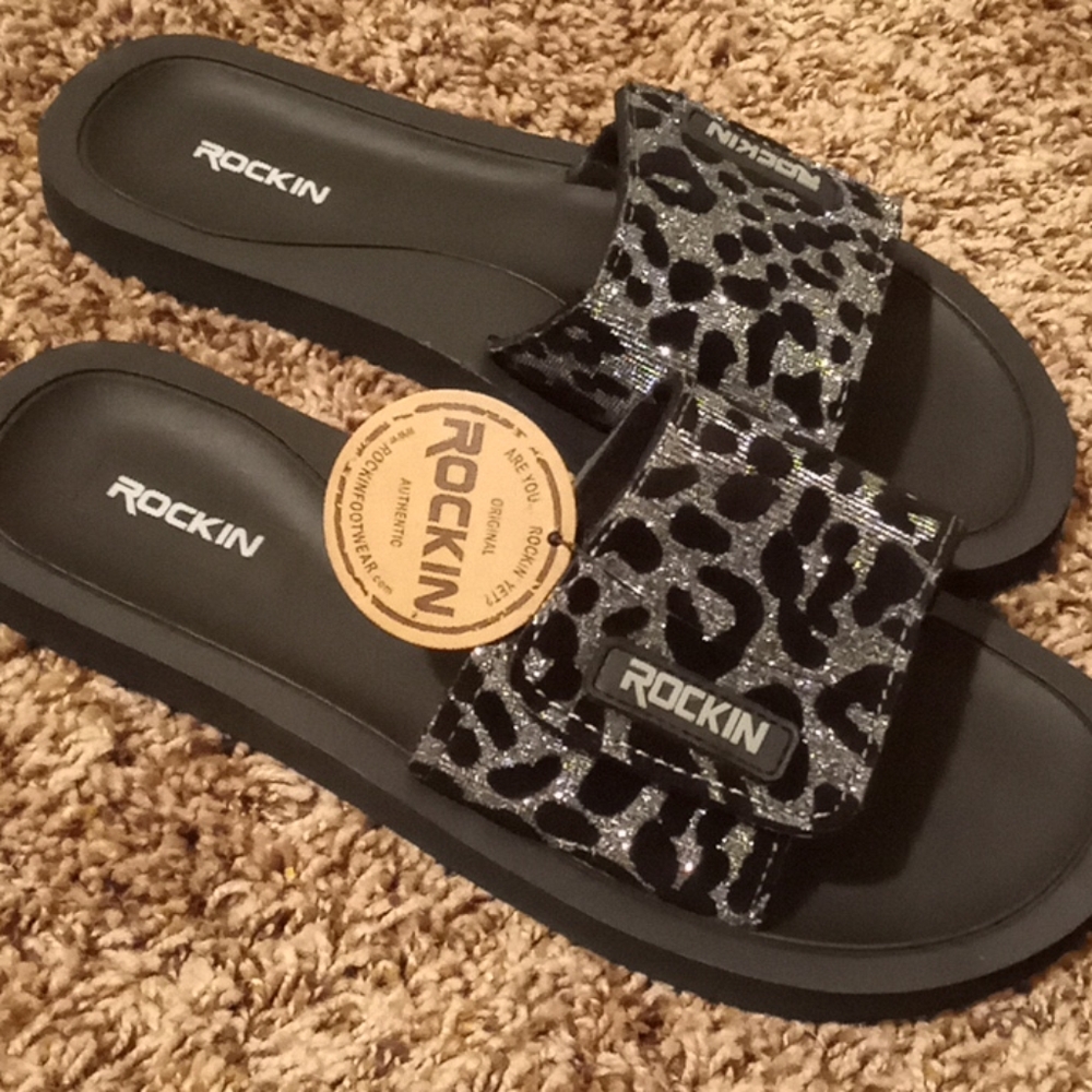 Sparkly leopard slides sandals size 11